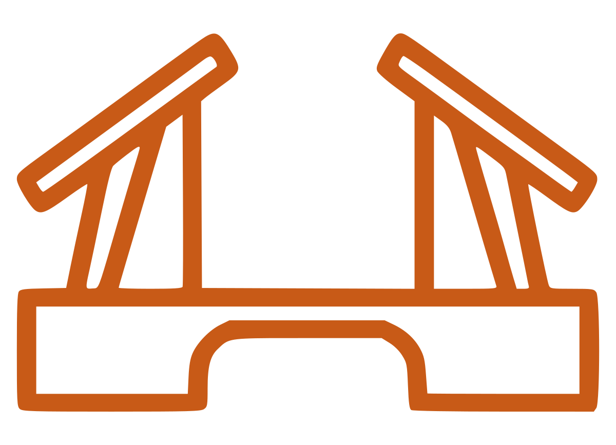 Outline drawing of an orange traditional Dutch bridge.