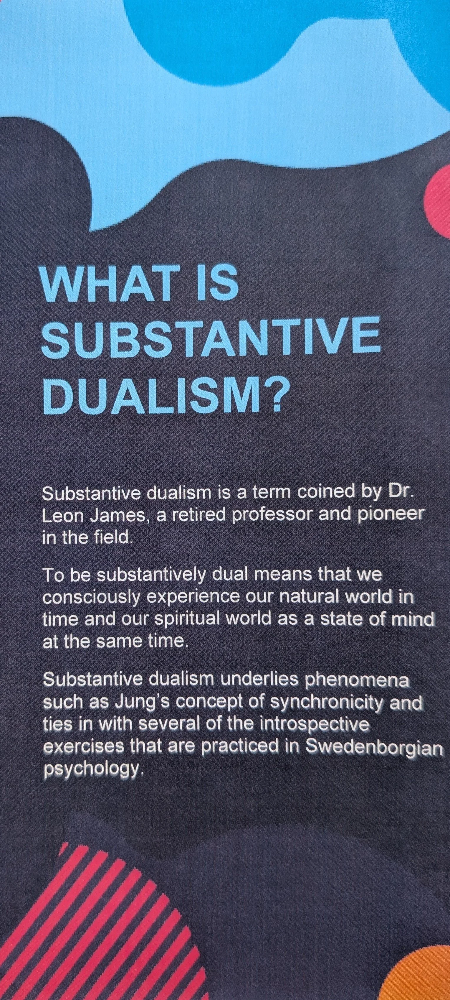 A section of an informational poster explaining the concept of substantive dualism, including its origin, meaning, and roots in psychology.