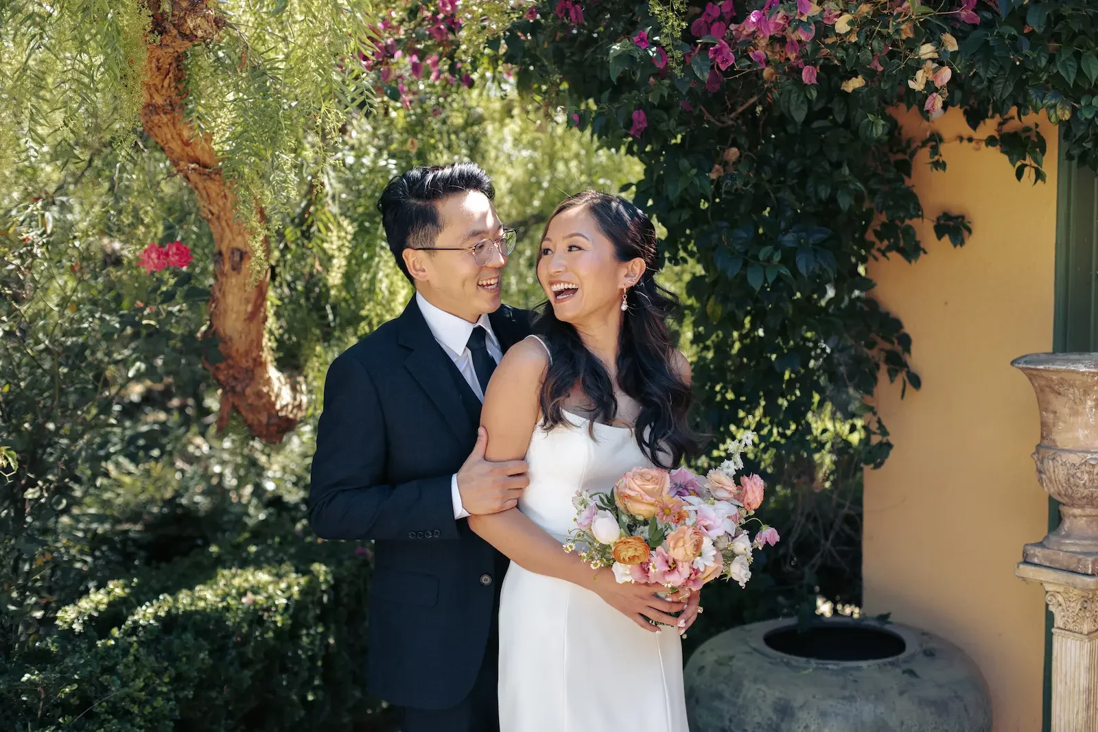 Newlywed couple celebrating at XOHH Events, a private outdoor wedding venue in the Hollywood Hills, Los Angeles.