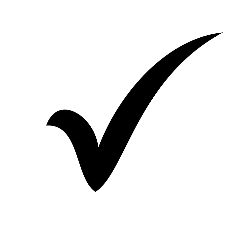 Black checkmark icon on a white background.