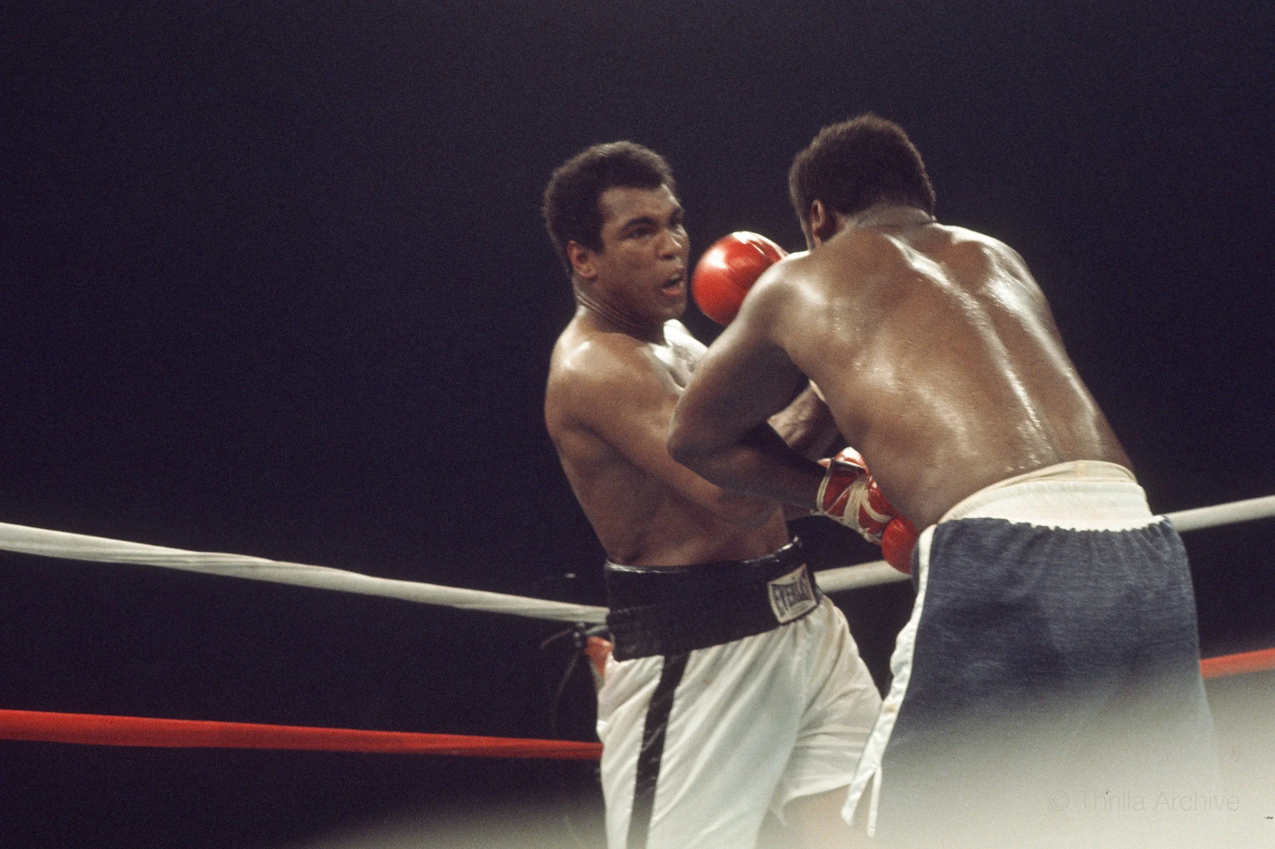 Momentum shifts between Muhammad Ali and Joe Frazier during the brutal Thrilla in Manila bout, October 1975