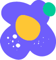Abstract colorful flower shape with a yellow center and purple petals.