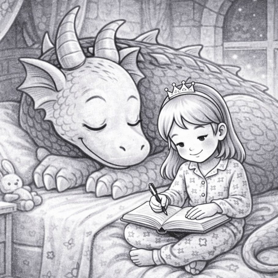 Sometimes the bravest thing a child can do
is write their feelings down.

Book 2 in The Robot Wizard &amp; Dragon Princess series is on its way.

This story explores what happens when someone we love has to go away for a little while &mdash; and the 