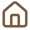 A simple, brown house outline icon with a peaked roof and a front door.