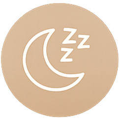 Nighttime sleep icon with a crescent moon and three Zs on a beige background.