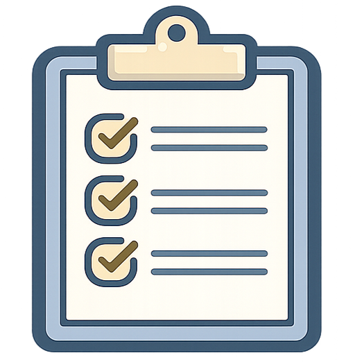 Icon of a clipboard with a checklist, featuring three checked items.