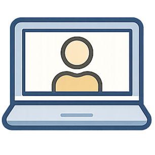 Laptop with a person on a video call