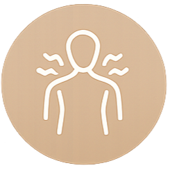 Line drawing of a person with wavy lines near the head and shoulders, indicating discomfort or pain.