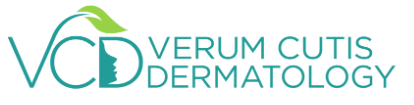 Verum Cutis Dermatology logo with leaf and skin icon.