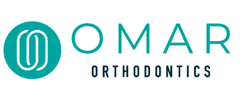 Omar Orthodontics logo with teal emblem and text
