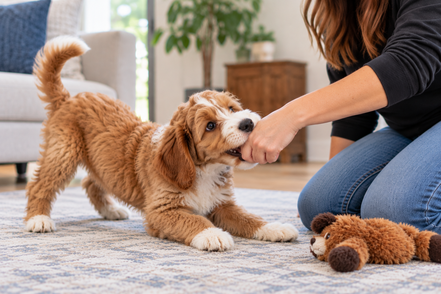 puppy biting on hand