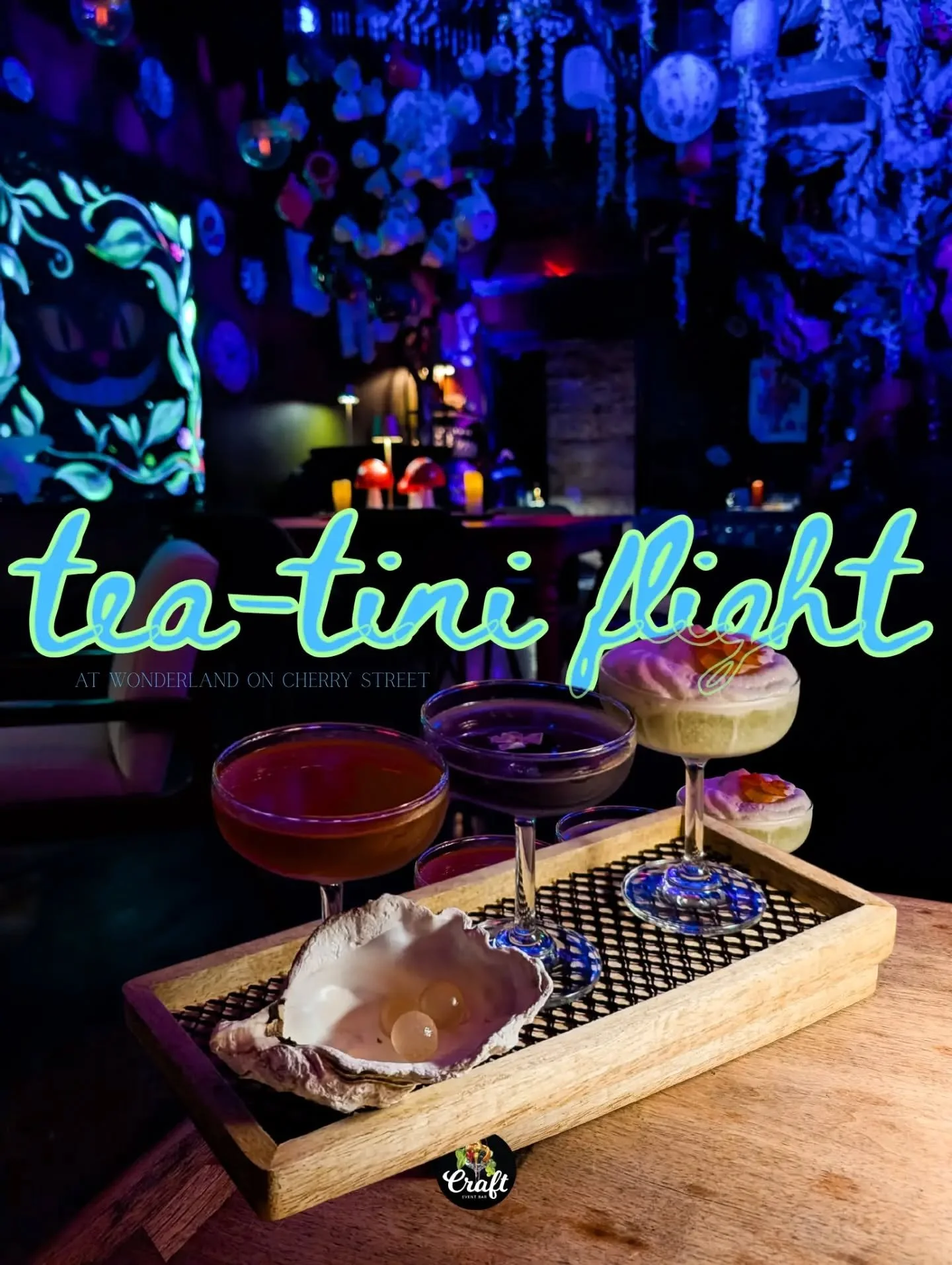 Cocktail flights have returned for Wonderland on Cherry Street 🍒🐇🦋
Choose from our Tea-tini options to feel like you're at the Mad Hatters tea party 🎩
Pick three out of the four to create your own flight:
Garden of Nonsense- matcha infused vodka,