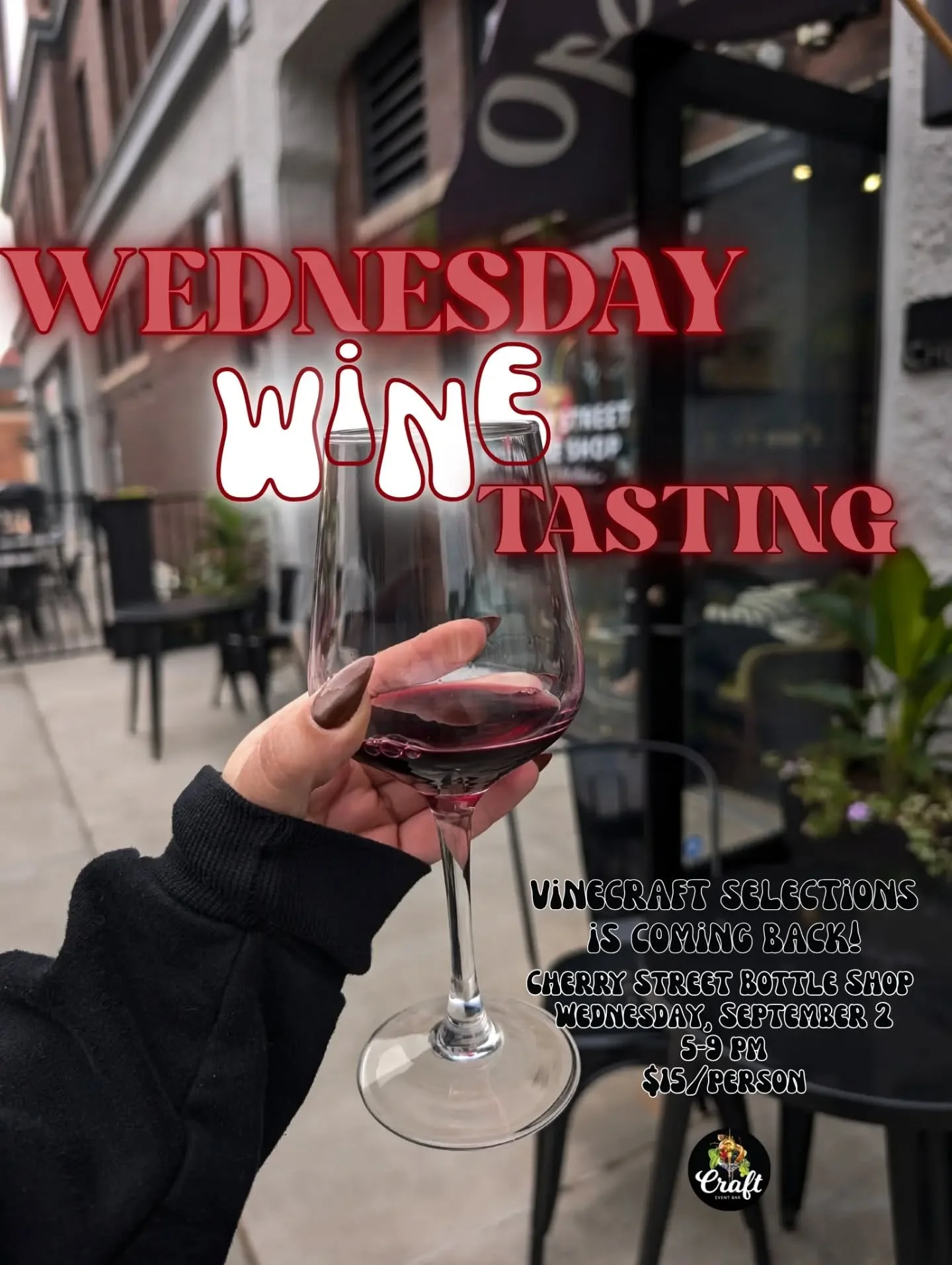 We're kicking off September with @vinecraftselections at our Wednesday Wine Tasting! 🍷
Join us tomorrow, Wednesday September 2nd at Cherry Street Bottle Shop 🍒
&bull; 5-9 pm
&bull; F I V E samples 
&bull; $15 (+tax) per person 
&bull; find your new