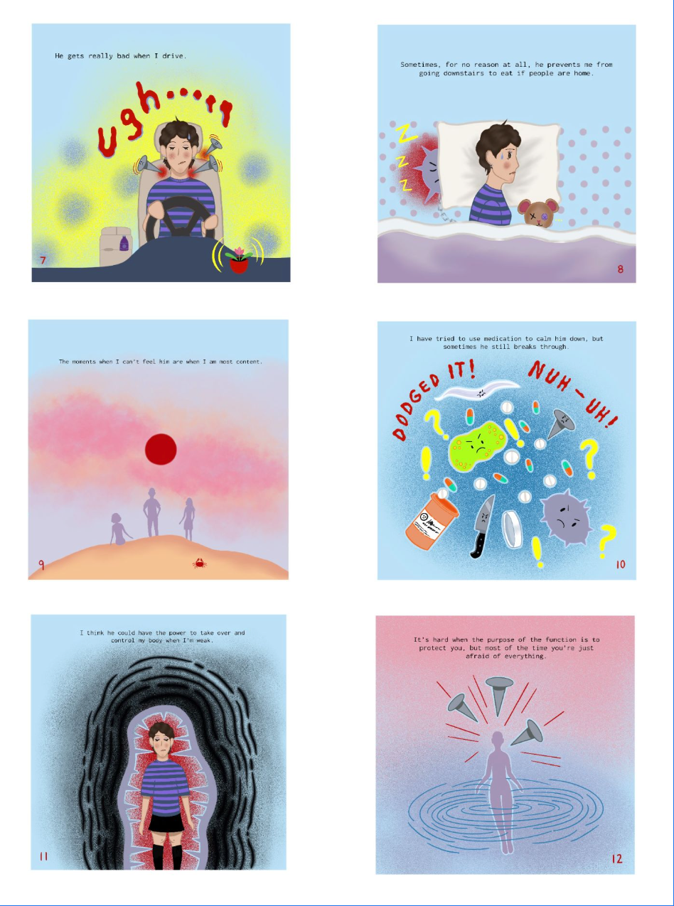 'Anxious' short story cover, Procreate, pages 7-12, 2024