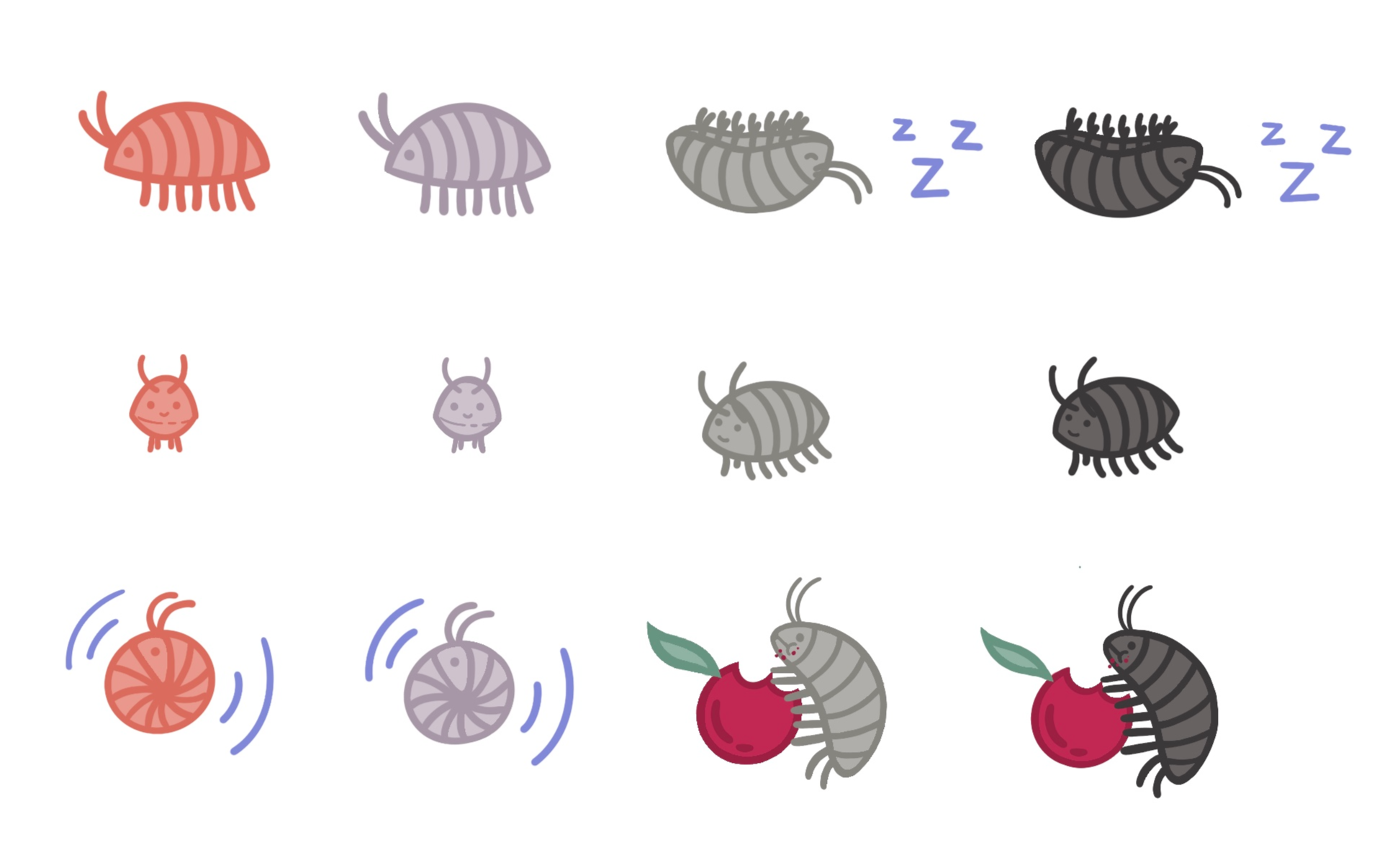 Roly poly iterations, Procreate, 2026