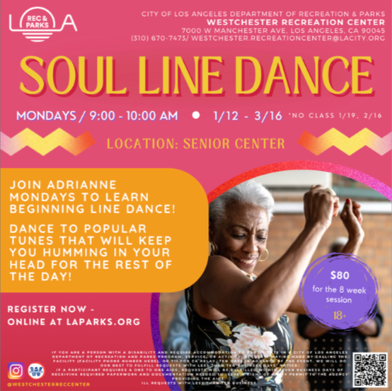 Soul Line Dance class brochure for Westchester Senior Center, Canva, 2026