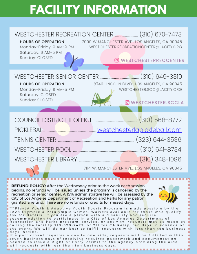 Inner page of Spring brochure for Westchester Rec Center, Canva, 2026