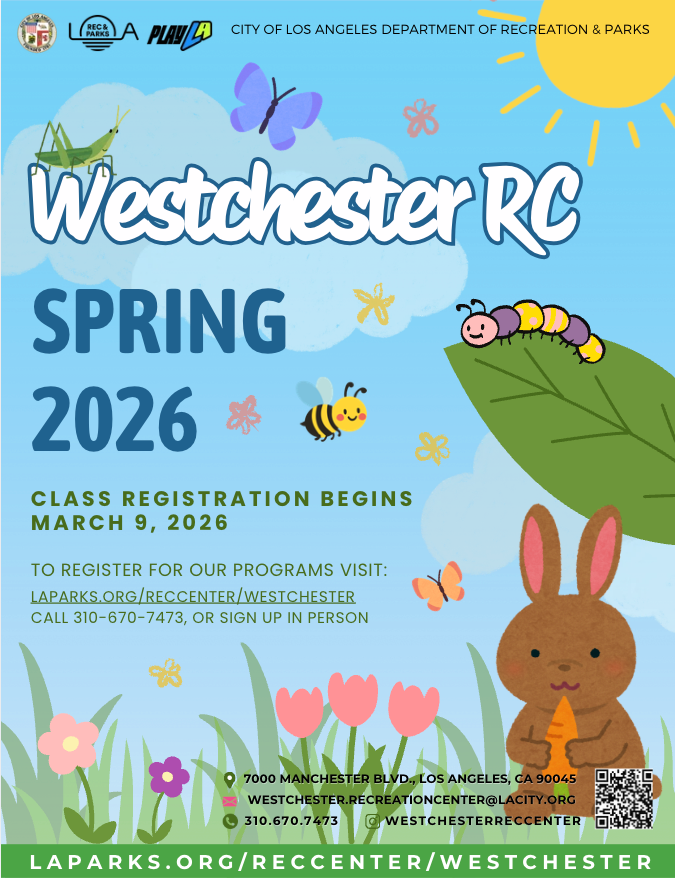 Spring brochure cover design for Westchester Rec Center, Canva, 2026