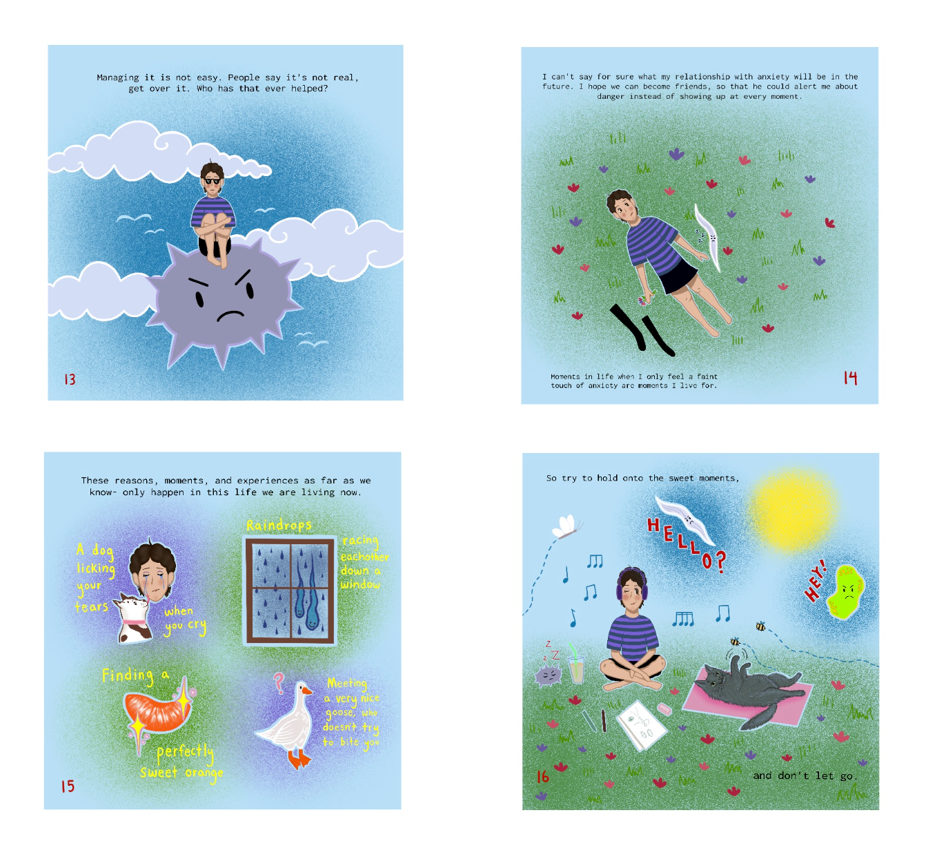 'Anxious' short story cover, Procreate, pages 13-16, 2024