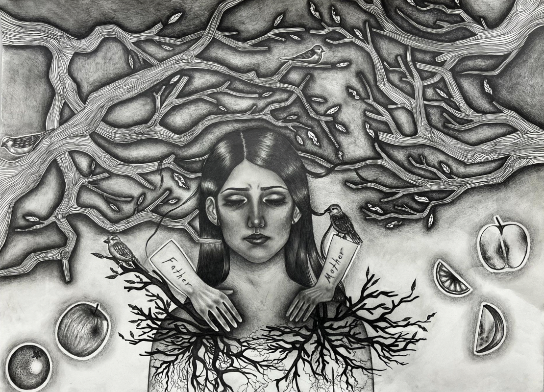 'Roots', various graphite pencils, 2023