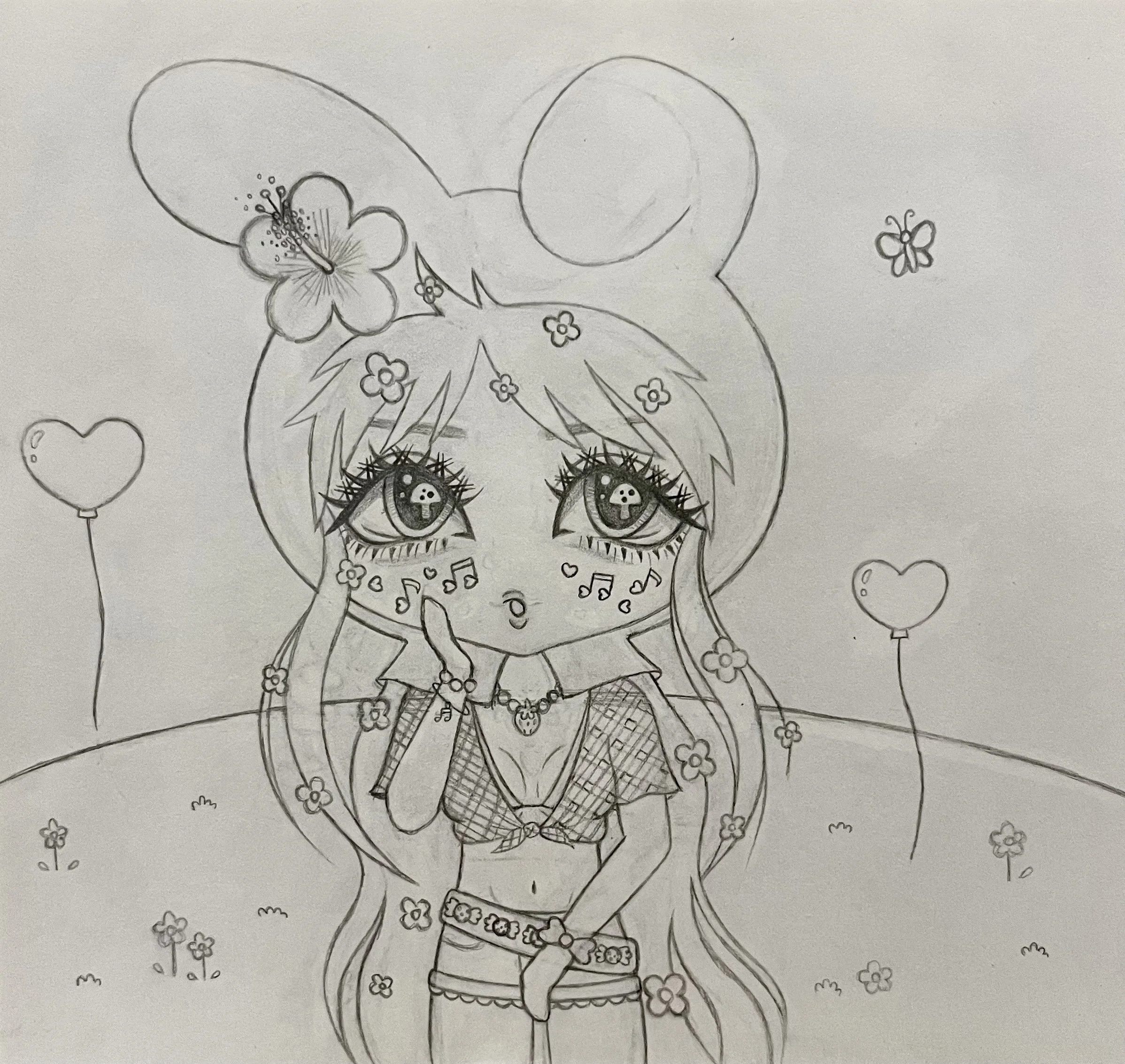 'My Melody Gal', graphite in-progress, 2026