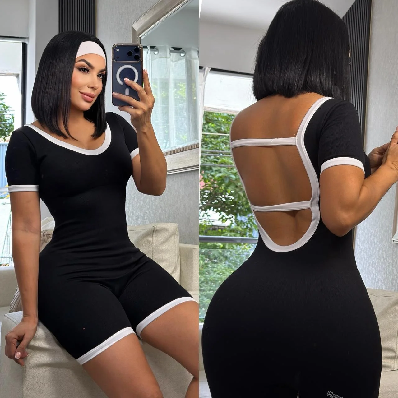 Short backless romper