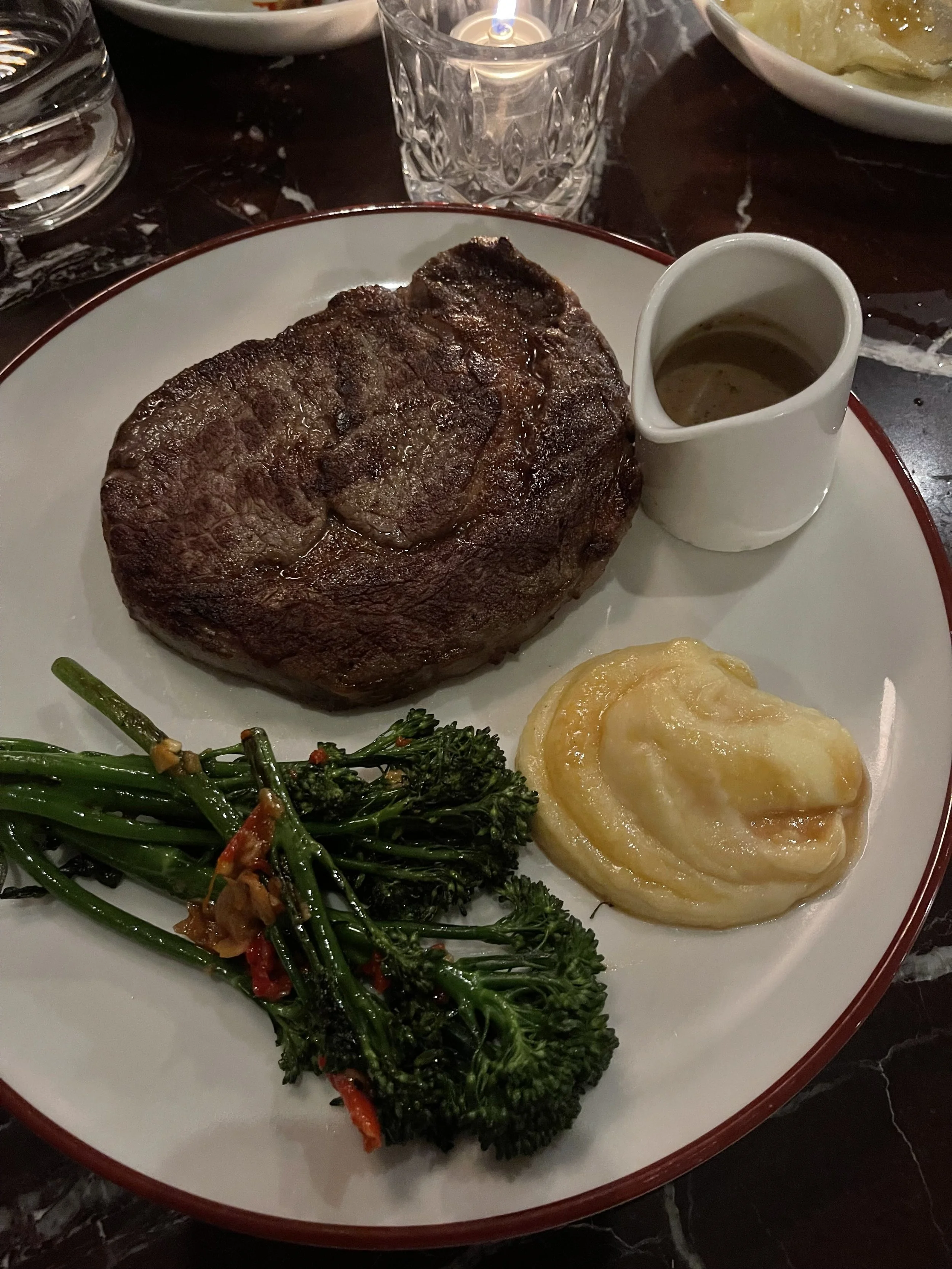 Steak, mash and broccolini