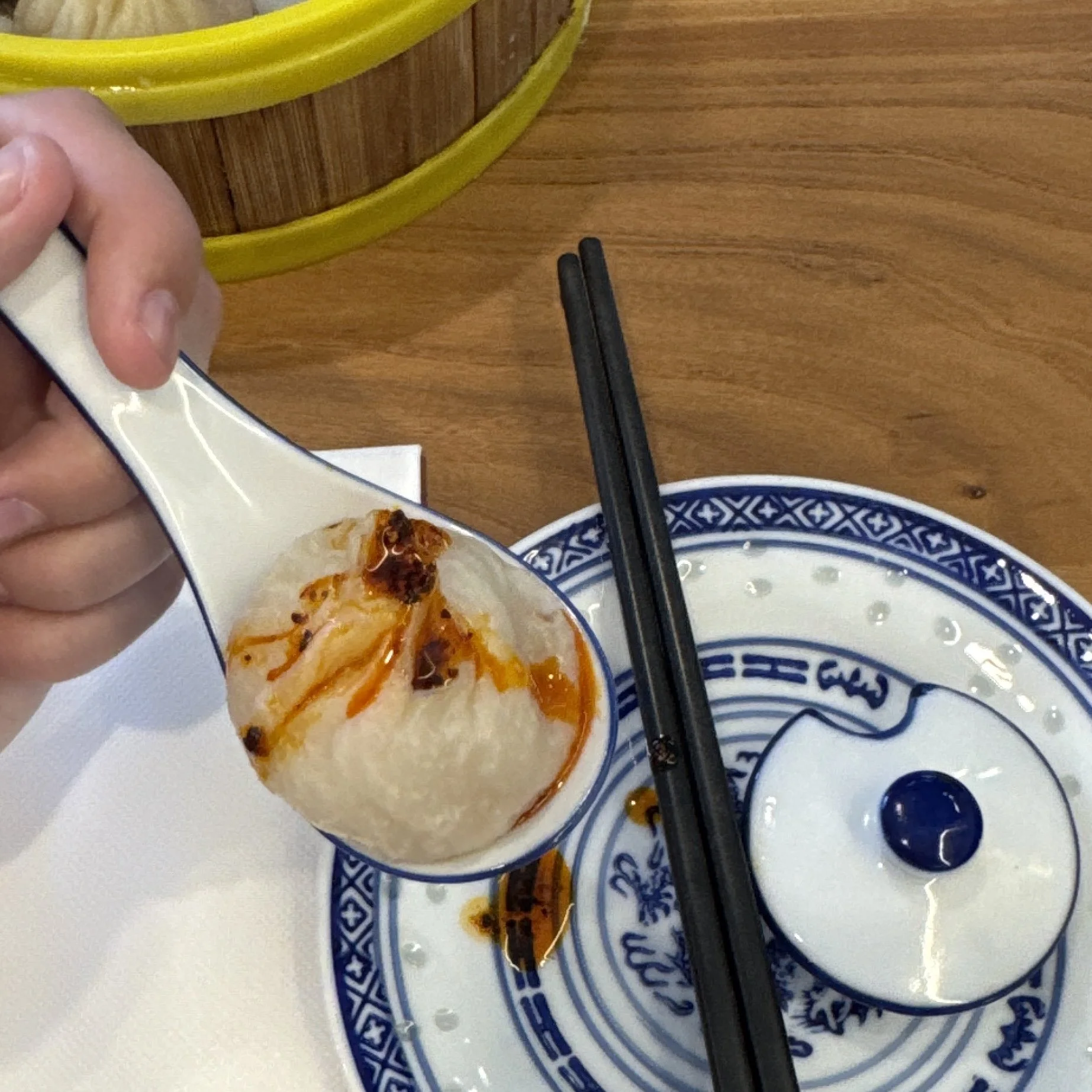 Delicious Dumpling on a spoon