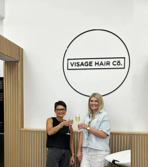 Melissa and Angela celebrating Visage Hair Co. new salon opening in Christchurch