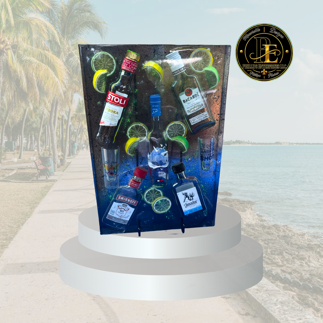 Island Pour Custom Shot Glass Bottle Art