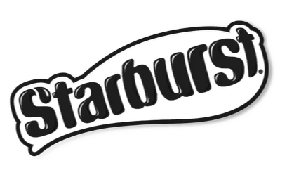Close-up of a black textured logo with the word 'Starburst' in a stylized font.