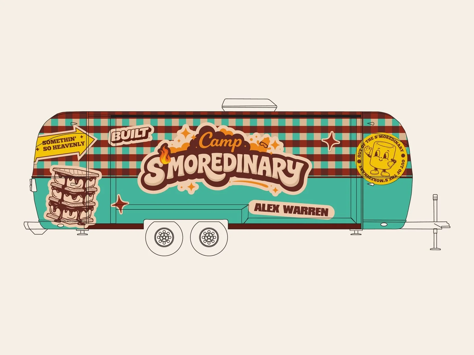 Built x Alex Warren Camp S'moredinary Airstream wrap design, passenger side