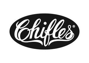 Chifles logo in white script inside an oval outline.