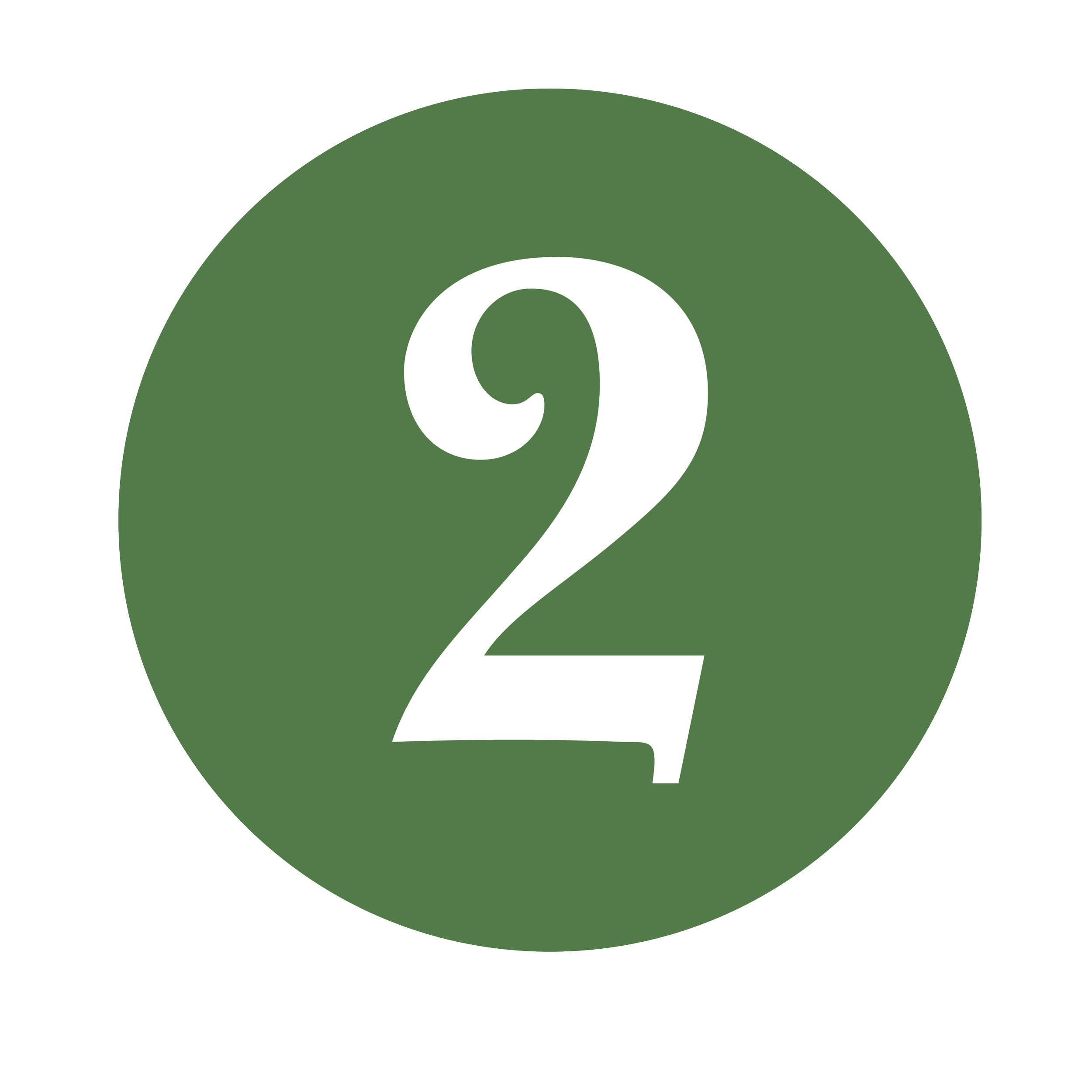 Green circle with large white number 2 in the center.