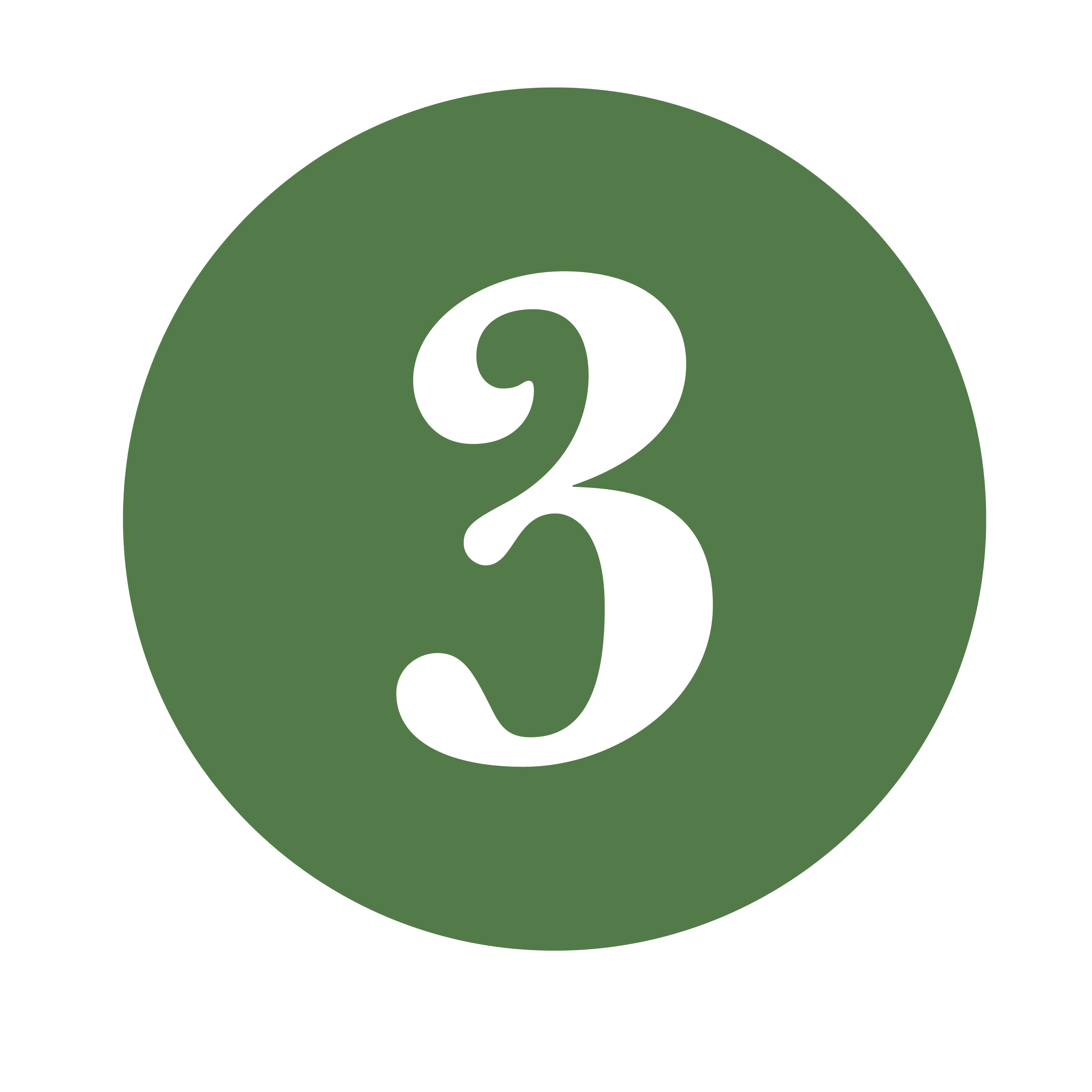 Green circular badge with a large white number three in the center.