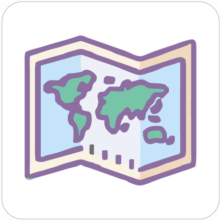 Illustration of a folded world map with continents and a bar graph at the bottom symbolizing the creation of a Charted life map