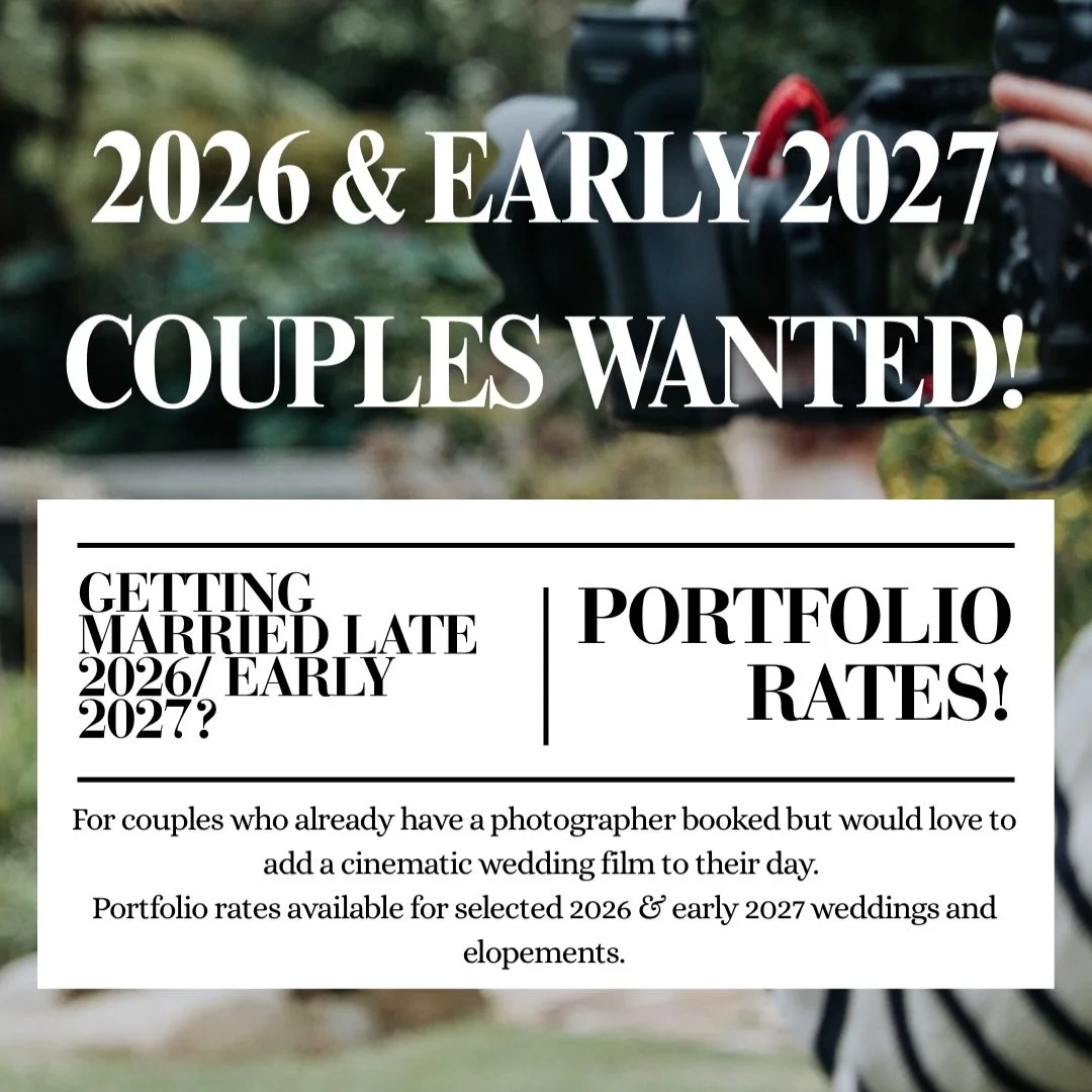 💍✨ Getting married in late 2026 or early 2027?

I&rsquo;m opening a limited number of spots for couples who would love to add a cinematic &lsquo;home movie&rsquo; wedding film to their day.

If you already have a photographer booked but want to reli