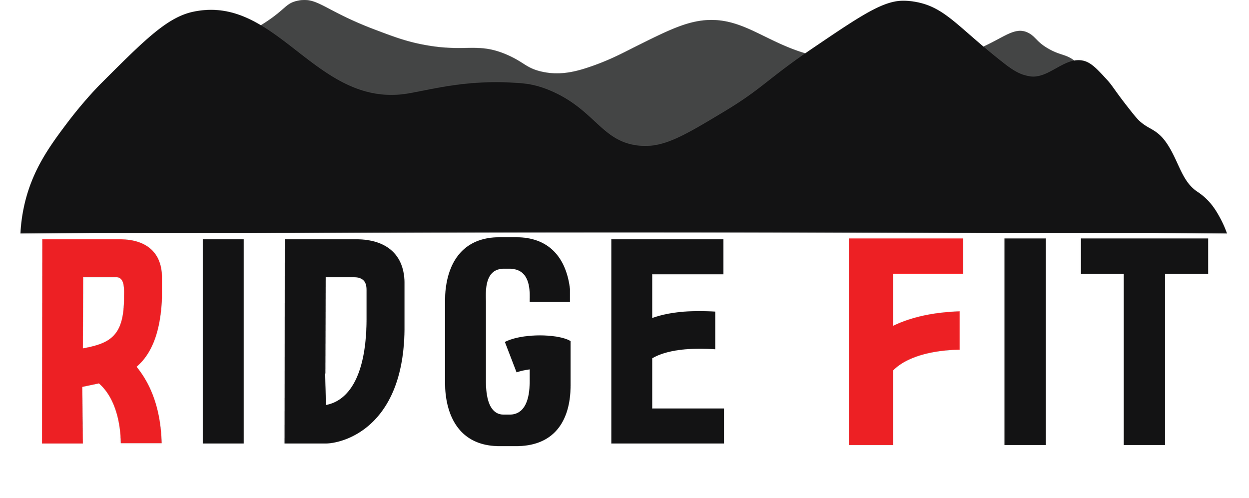 Logo for RIDEFREE featuring mountain range in black and grey shades with the words 'RIDE FREE' in large black and red letters.