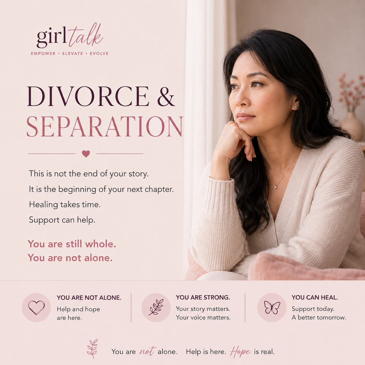 Divorce & Separation — this is not the end of your story. Healing takes time, support can help, and your next chapter can begin