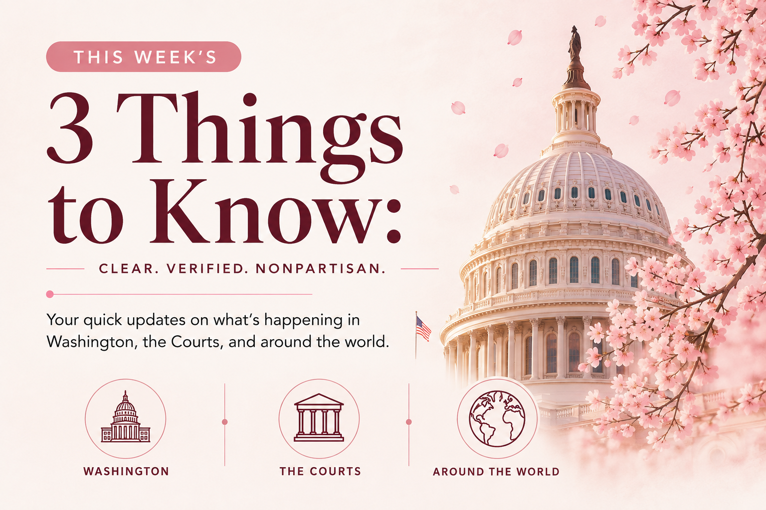 3 Things to Know — clear, verified, nonpartisan updates on Washington, the courts, and major developments around the world