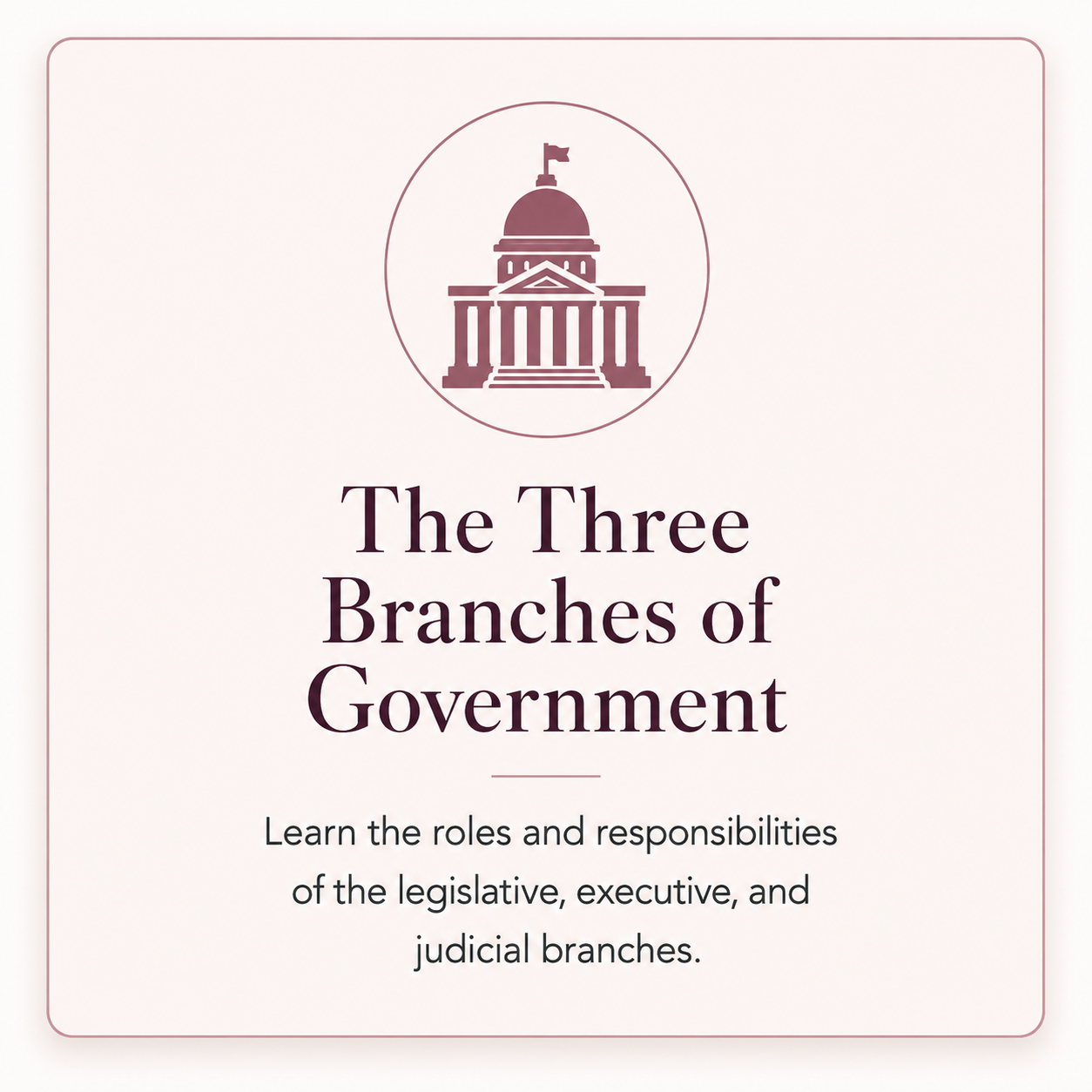 The Three Branches of Government — learn the roles and responsibilities of the legislative, executive, and judicial branches
