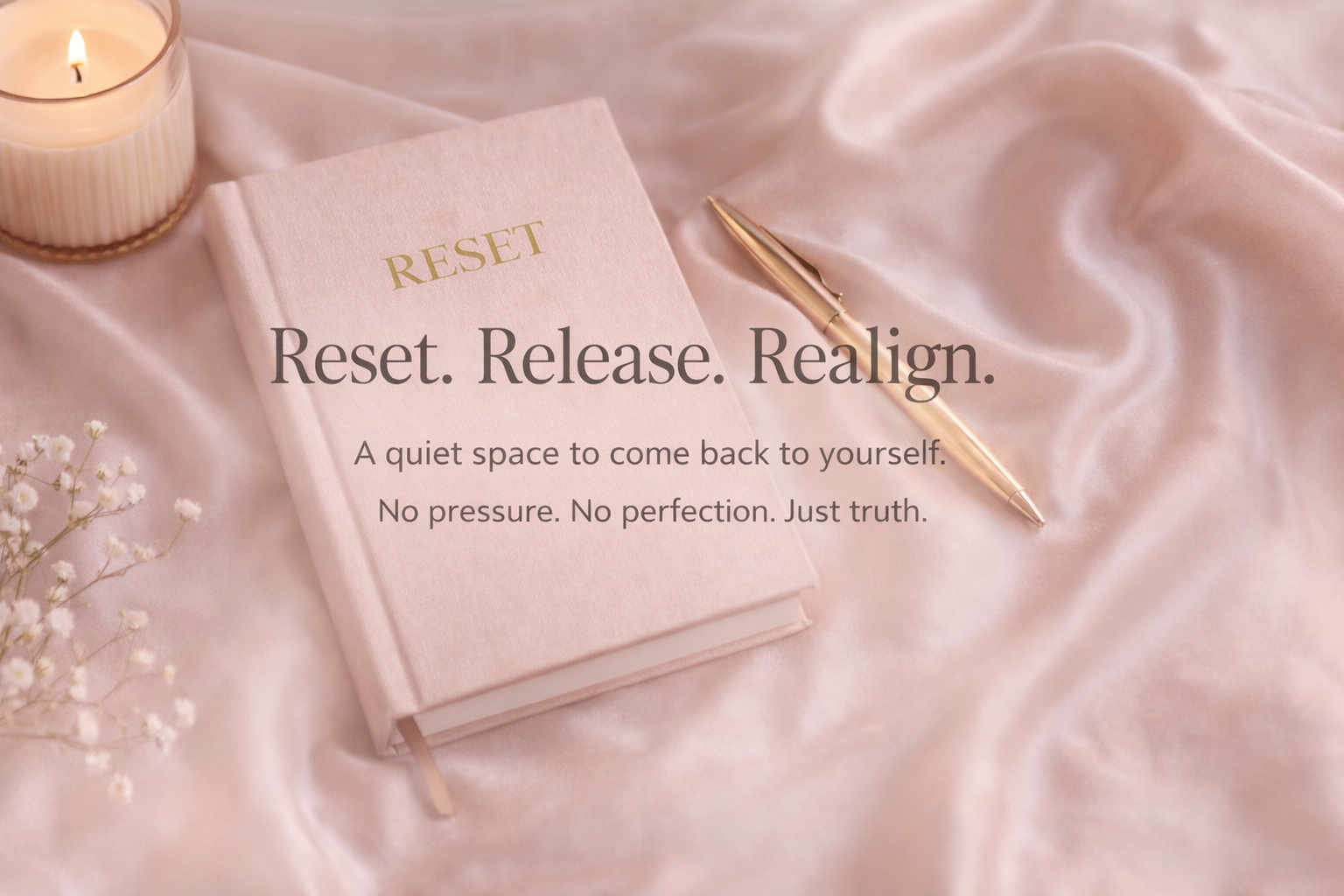 Reset. Release. Realign. — a Girltalk journaling graphic encouraging women to pause, reflect, let go, and return to themselves with honesty and calm