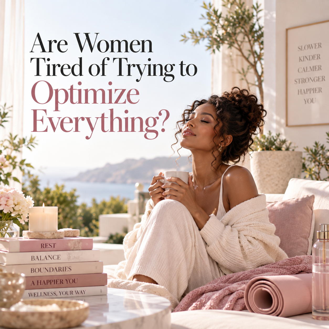 Woman taking a quiet moment to rest away from wellness tracking and routines.