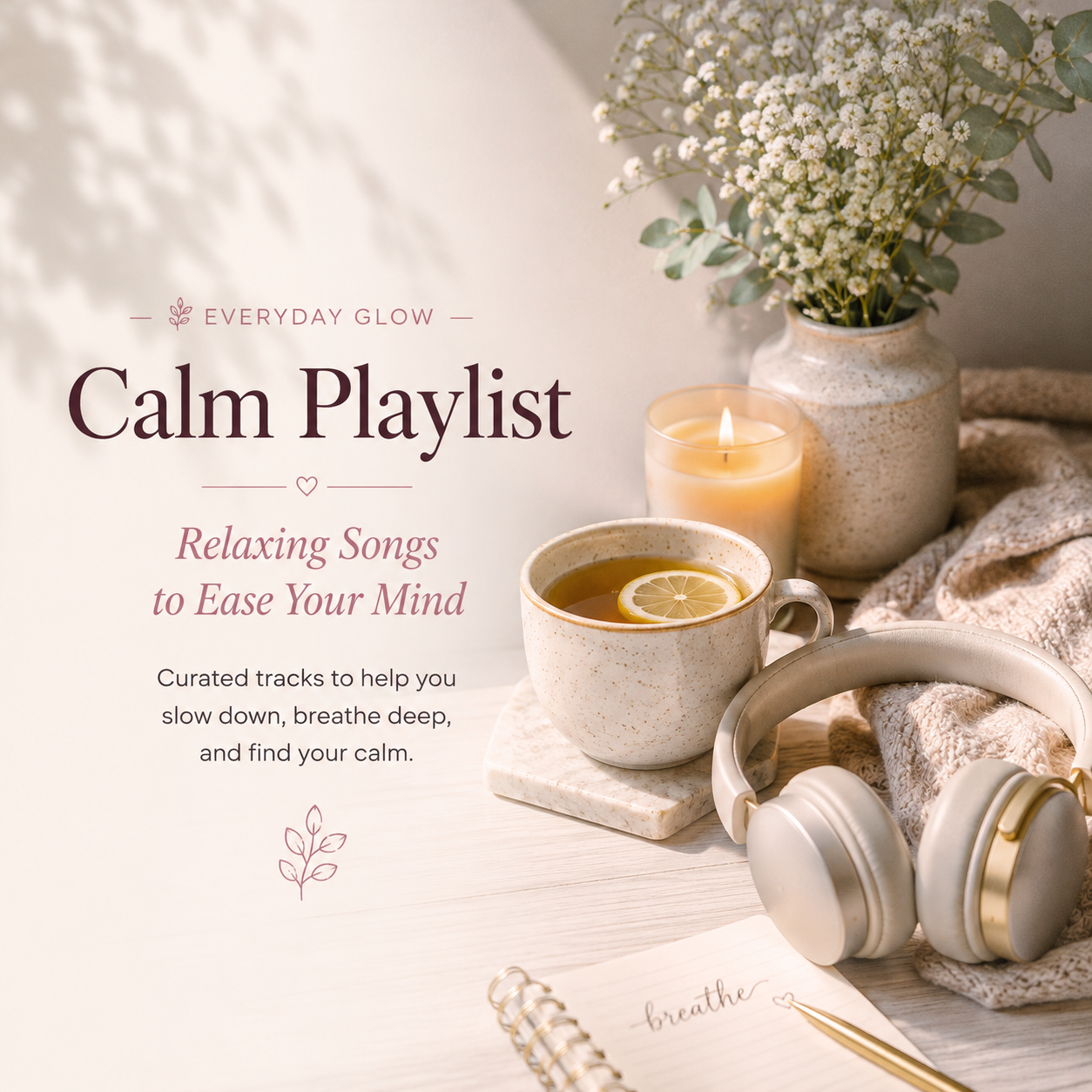 Calm Playlist — relaxing songs to ease your mind and help you slow down, breathe deep, and find your calm.