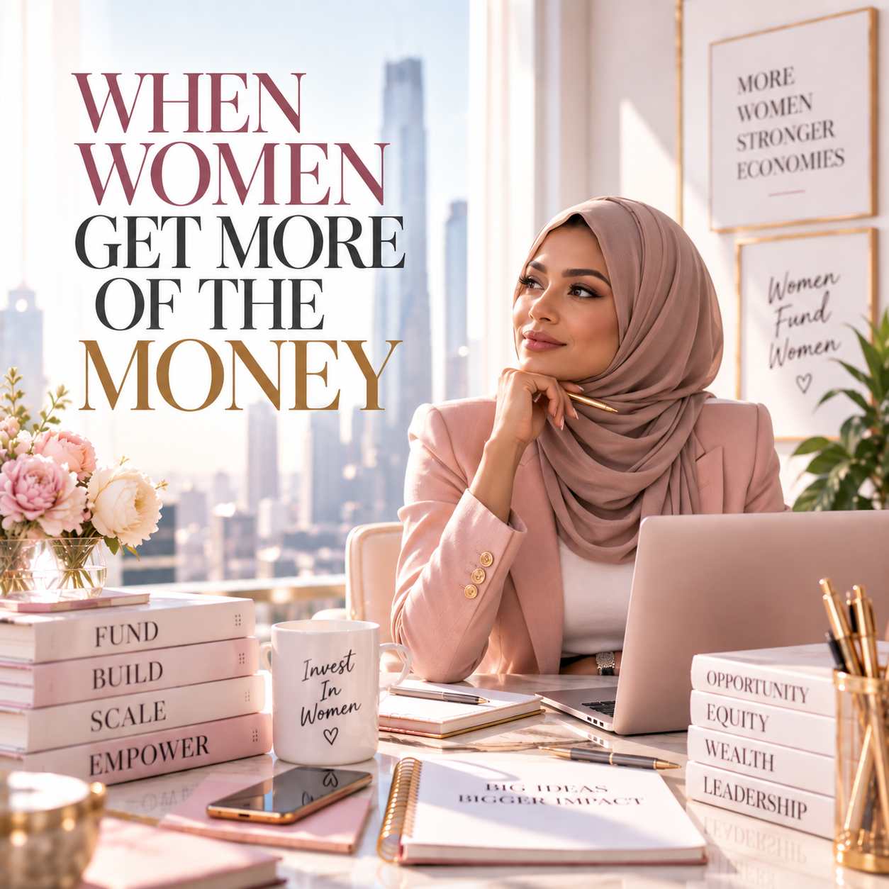 Muslim woman entrepreneur in a bright office representing funding and investment in women-owned businesses.