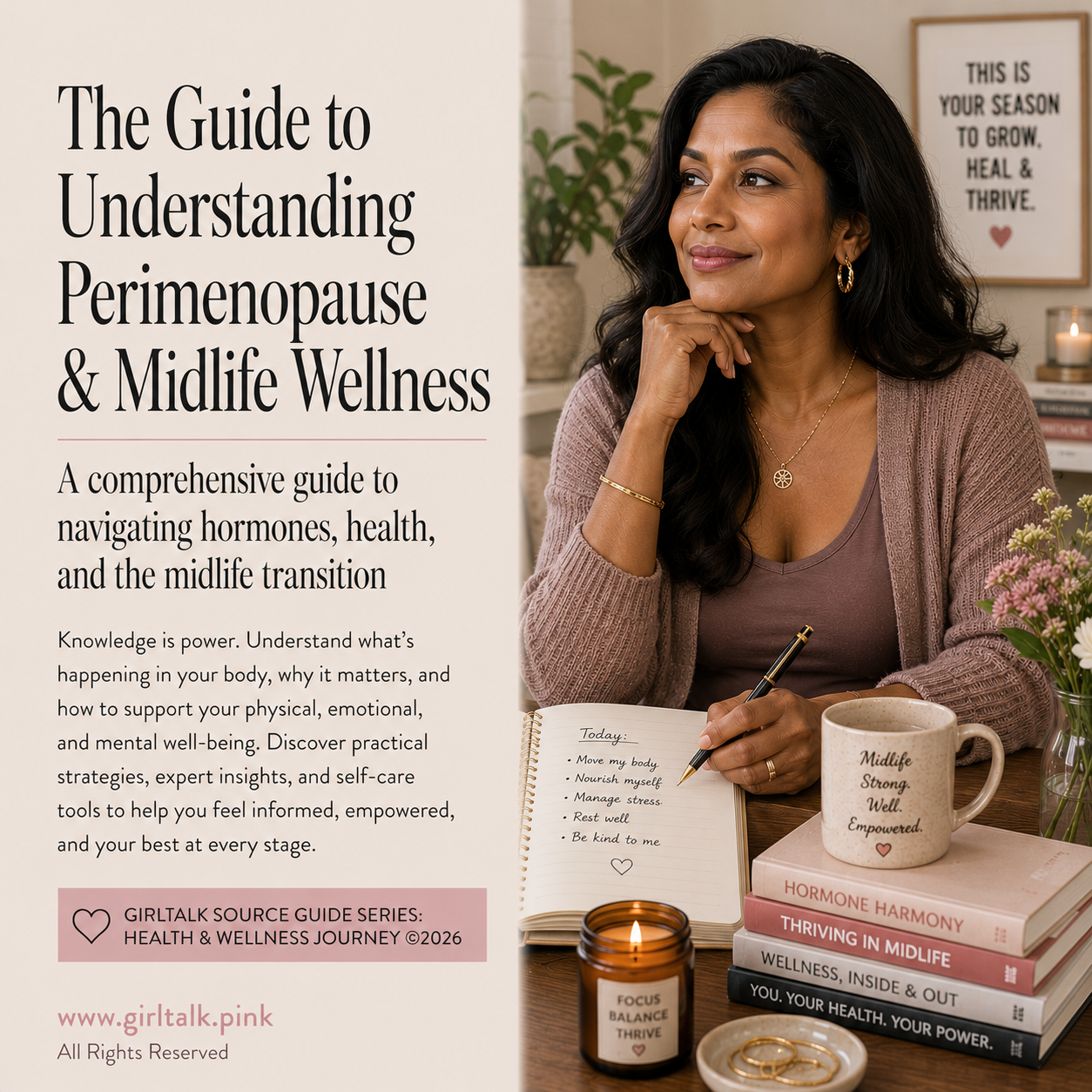 Understanding Perimenopause & Midlife Wellness — a Girltalk guide to hormonal changes, physical and emotional well-being, self-care, stress, sleep, and healthy midlife transition