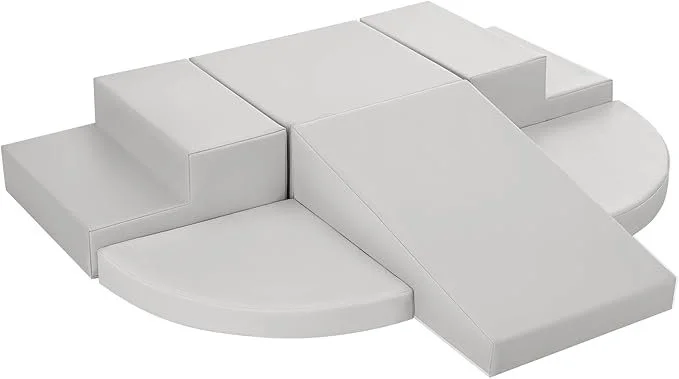 "Premium light gray soft play equipment rental in Washington, MI by Velvet Party Rentals. Safe, clean foam blocks and climbing shapes for toddler birthdays and mobile play zones