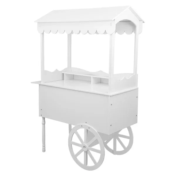 Elegant white dessert cart rental in Washington, MI by Velvet Party Rentals. The perfect candy bar or treat display for weddings, baby showers, and birthdays.