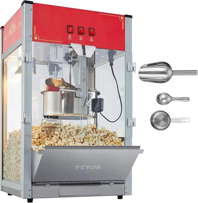 Commercial popcorn machine rental in Washington, MI by Velvet Party Rentals. Includes stainless steel kettle, scoop, and accessories for the perfect movie night or school carnival.