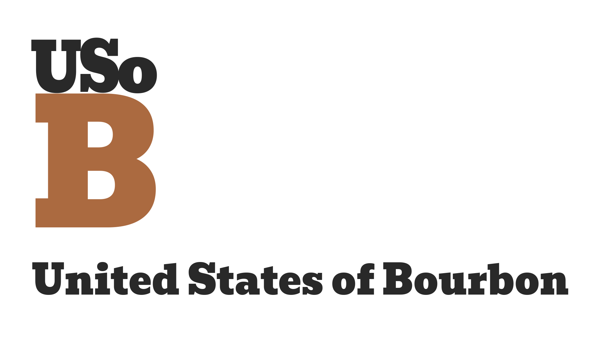 Logo with large brown letter B, blue 'USo', and black 'United States of Bourbon' text.